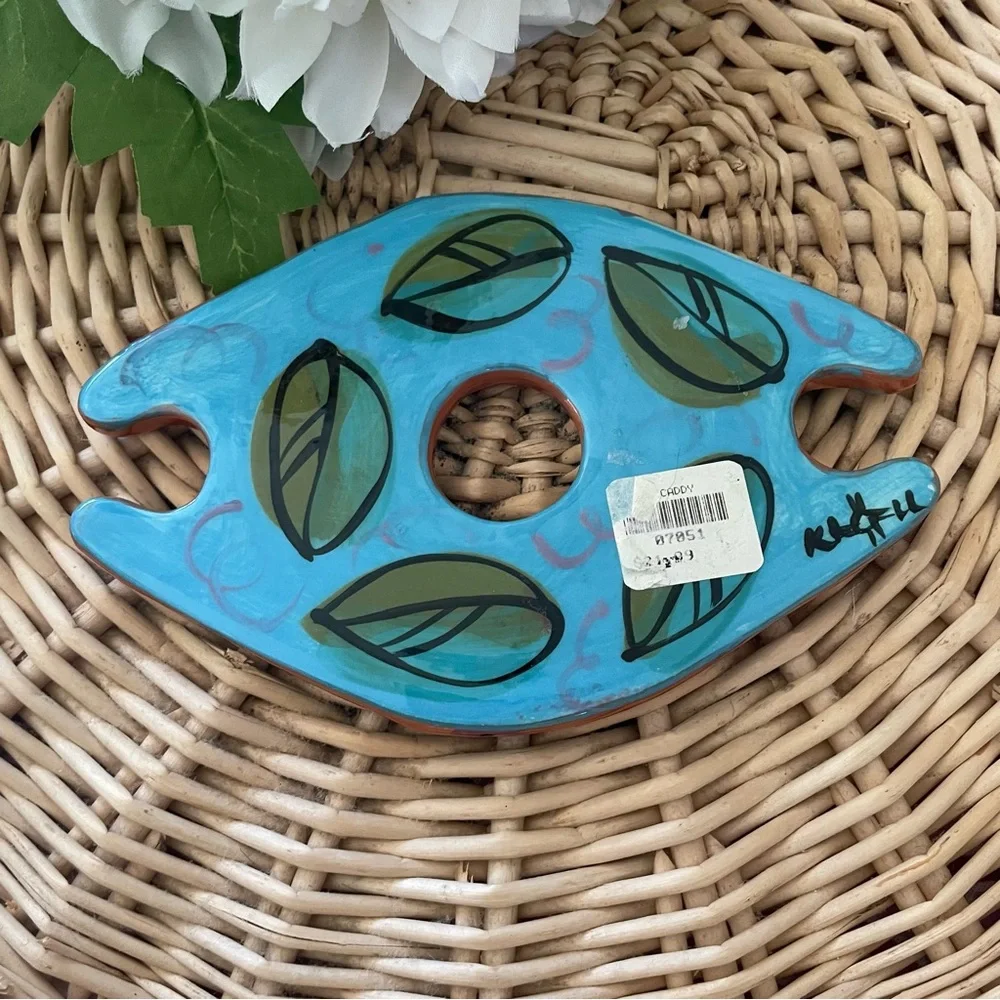 Handcrafted Wine Bottle and Glasses Holder Hand Painted grapes and pears design